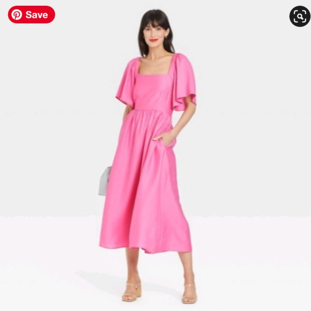 Women's Flutter Short Sleeve Tie-Back Dress - A New Day™ Pink